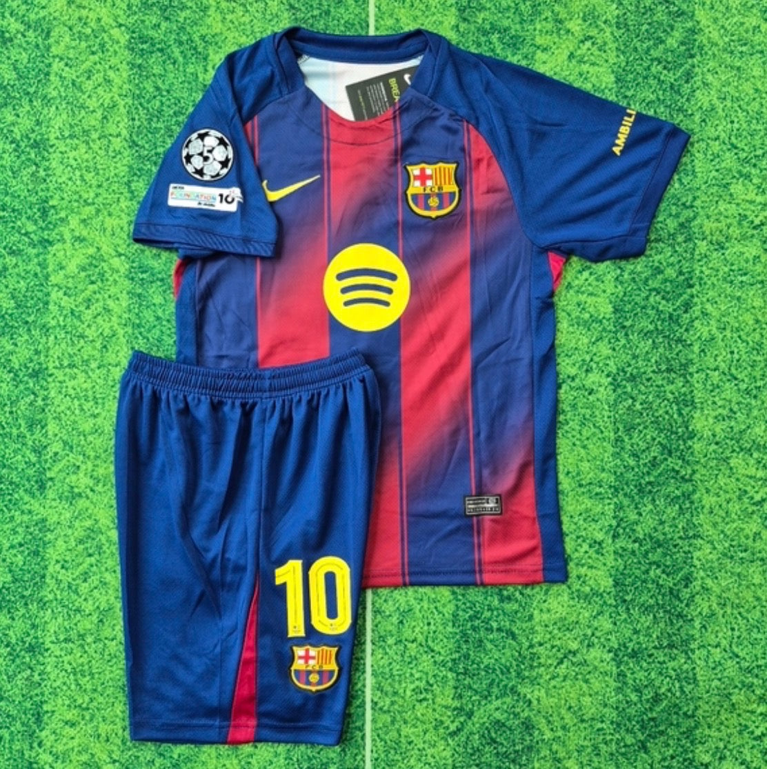 Lamine yamal barcelona home kit kids set soccer jersey with shorts