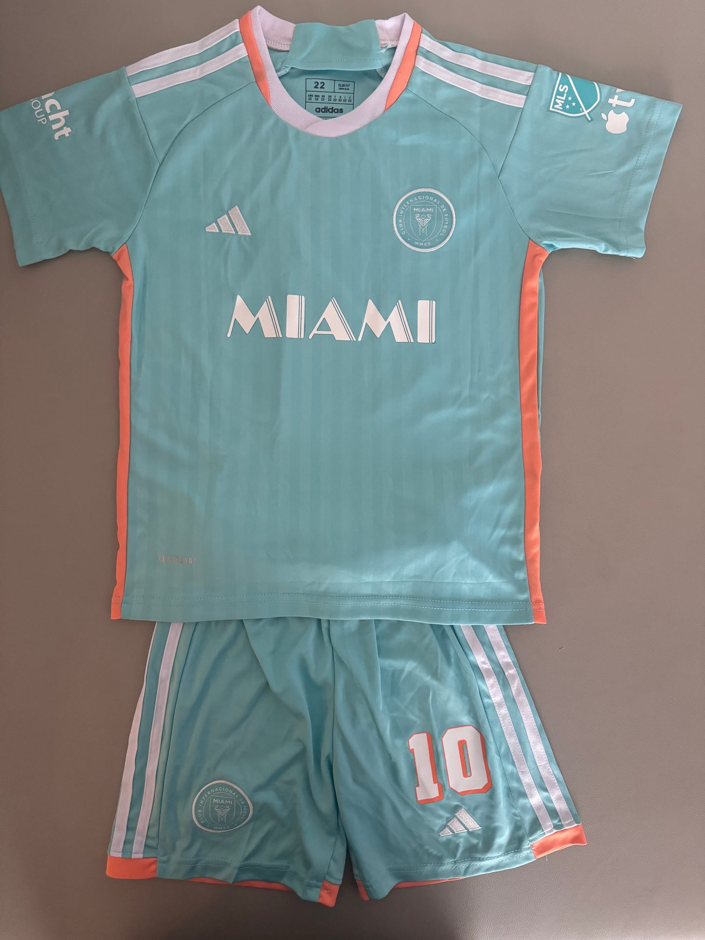 Messi inter Miami (aqua) jersey kids set