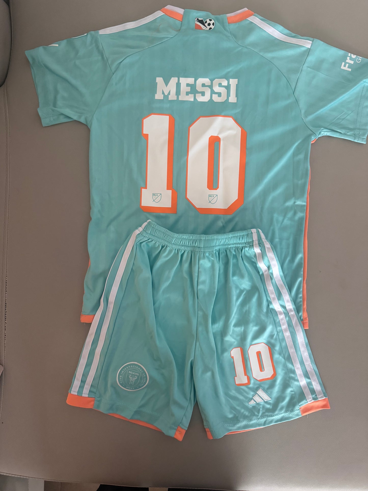 Messi inter Miami (aqua) jersey kids set