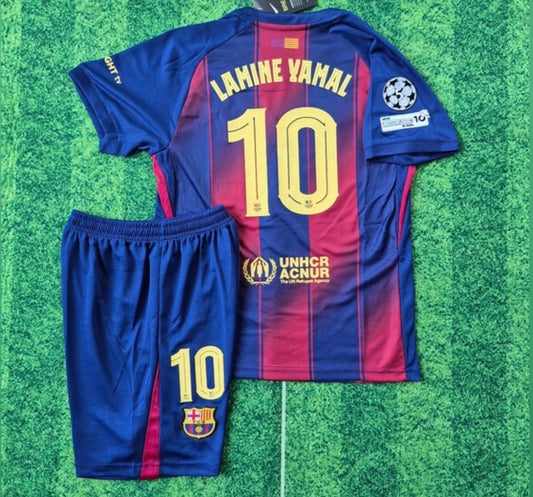 Lamine yamal barcelona home kit kids set soccer jersey with shorts