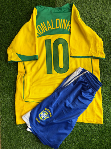 Ronaldinho Brasil retro jersey kids set