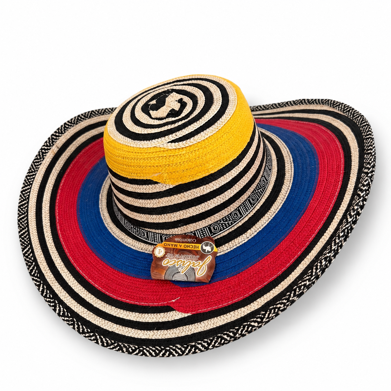 Colombian Sombrero Vueltiao Style Hat – Synthetic Material – Red, Blue, Yellow & Black