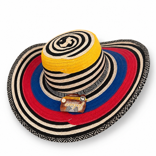 Colombian Sombrero Vueltiao Style Hat – Synthetic Material – Red, Blue, Yellow & Black