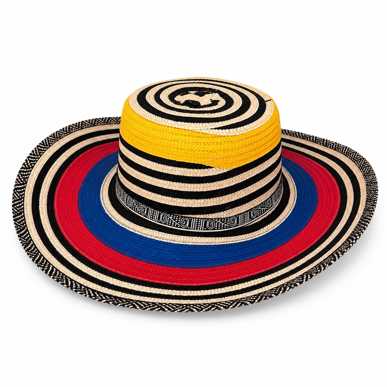 Colombian Sombrero Vueltiao Style Hat – Synthetic Material – Red, Blue, Yellow & Black