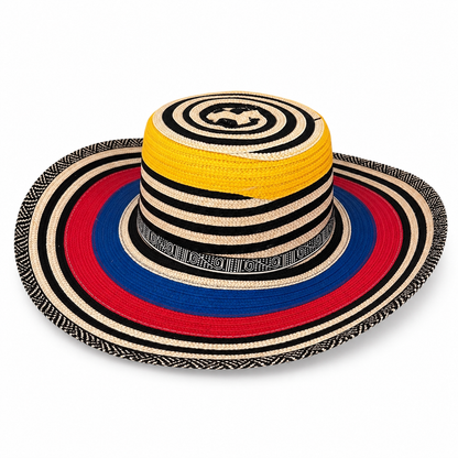 Colombian Sombrero Vueltiao Style Hat – Synthetic Material – Red, Blue, Yellow & Black