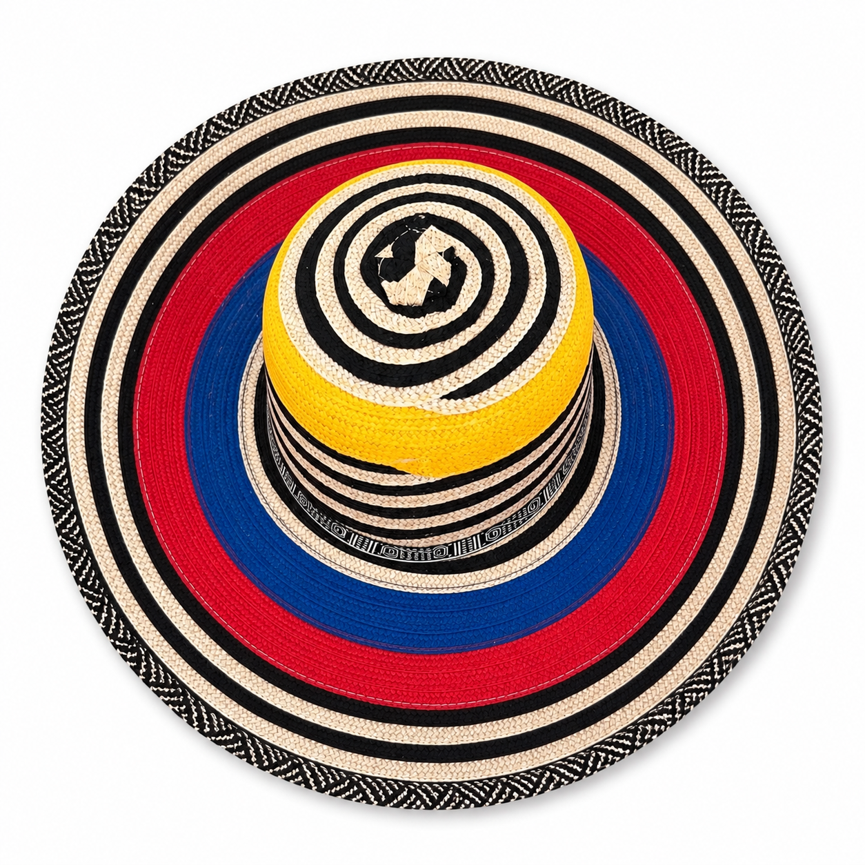 Colombian Sombrero Vueltiao Style Hat – Synthetic Material – Red, Blue, Yellow & Black